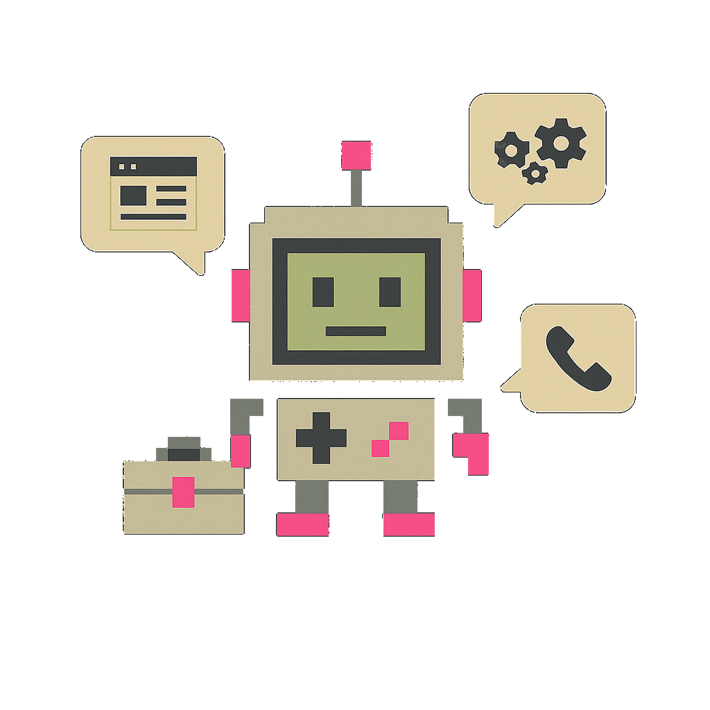 PXLSprite Labs robot with service icons